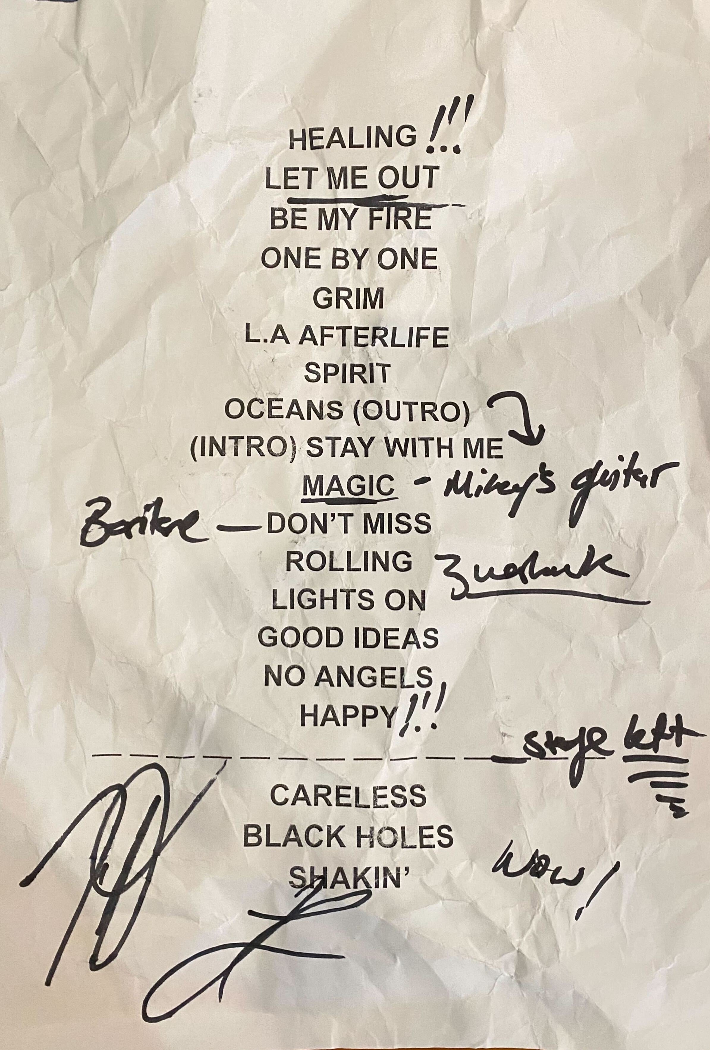 Signed Setlist The Blue Stones Signed setlist the blue stones